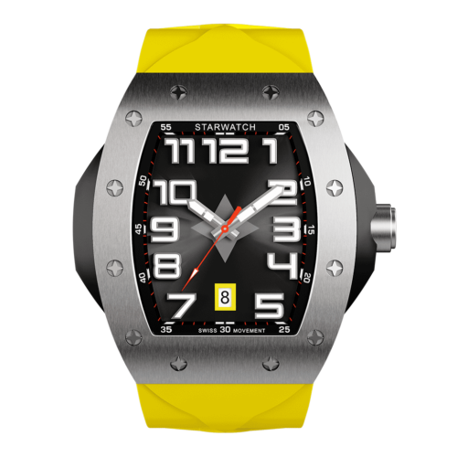 montre tonneau en acier pour homme avec bracelet de montre jaune
