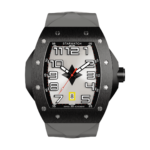 montre tonneau noire en acier pour homme avec bracelet de montre en caoutchouc gris