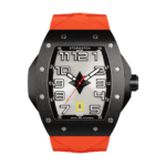 montre tonneau noire en acier pour homme avec bracelet de montre orange