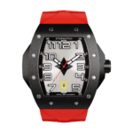 montre tonneau noire en acier pour homme avec bracelet de montre rouge