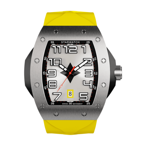 montre tonneau en acier pour homme avec bracelet de montre jaune